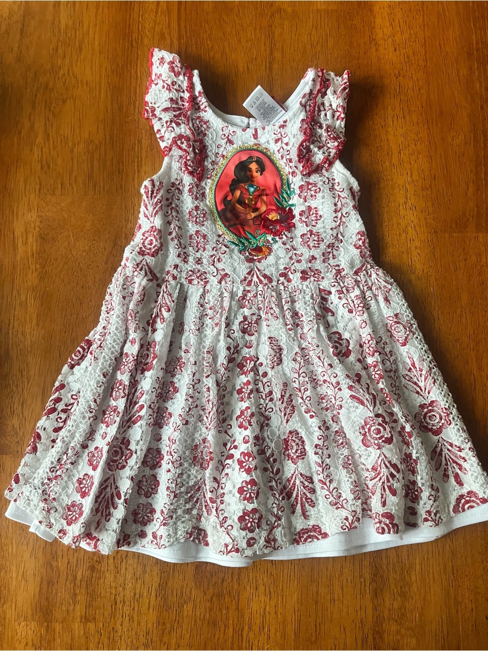 Disney White Lace Dress with Red Floral Pattern and Elena of Avalor